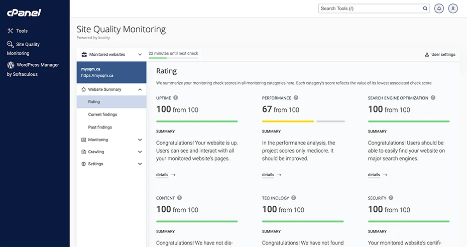 Site Quality Monitoring dashboard